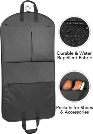 Дорожній костюмний чохол WallyBags 114,3 см, делюкс, з двома додатковими кишенями, чорний, підвищена місткість