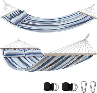 yourGEAR Kauai XXL гамак із 2 подушками, 240x160 см, бавовна, для 2 осіб, до 300 кг, TÜV, з кріпленням, аква-синій