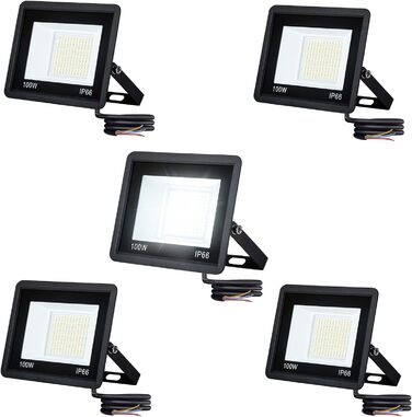 LED прожектор AufuN 5x100 Вт, холодне біле світло, суперяскравий, для вулиці, IP65, водонепроникний, алюмінієвий, для саду, гаража, двору чи готелю