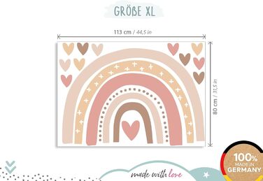 Настінний стікер Little Deco Веселка Boho з серцями для дитячої кімнати, вінілова наклейка, декор для дитячої та дитячої кімнати, XL 231x152 см