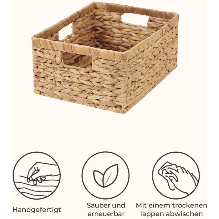 Кошик для зберігання StorageWorks із водяної гіацинти, прямокутний, 38×28×17 см, з подвійними ручками, натуральний плетений кошик для організації речей