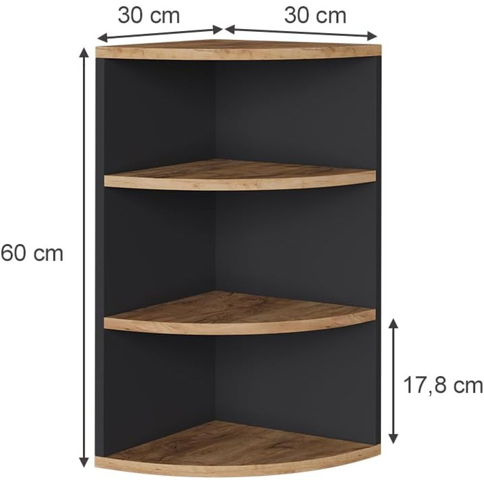 Кутова полиця Vicco Ecki, книжкова, біла/дуб золотий, 30x60 см