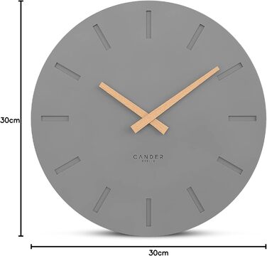 Настінний годинник Cander Berlin MNU 2530 G, 30 см, безшумний, аналоговий, для вітальні, сучасний вінтаж, сірий антрацит, дерев'яні стрілки, MDF