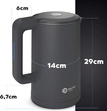 Електрочайник Balter WK-4 1,7 л, нержавіюча сталь, подвійні стінки, BPA Free, LED підсвітка, тихий, для чаю, компактний (чорний/сірий)