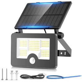 Сонячний LED прожектор для вулиці з датчиком руху, 122 LED, 4 режими, USB, акумулятор 2200 мАг, IP65, світильник на паркан для саду