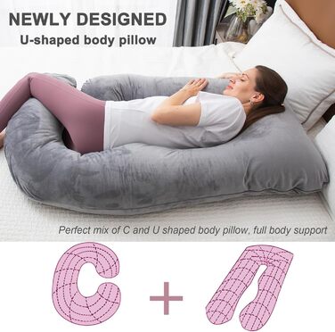 Подушка для вагітних TaiBest U-подібна, з подрібненого Memory Foam, для сну, підтримка живота, сіра