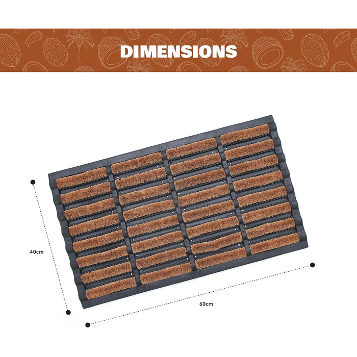 Coco&Coir® Преміум кокосовий килимок для взуття 45x75 см, нековзний, для вхідної зони, зовнішній та внутрішній, з ПВХ основою