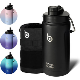 Ізольована пляшка для води BOTTLE BOTTLE 1,8 л з трубочкою, подвійною кришкою та ручкою, термос із нержавіючої сталі для спорту, фітнесу та напоїв, чорна