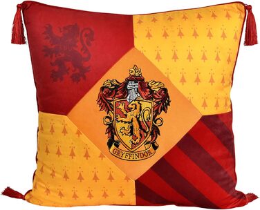 Подушка Elbenwald Harry Potter з китицями у стилі Ґрифіндор, з вишитою емблемою, червоно-жовта, 48x48 см