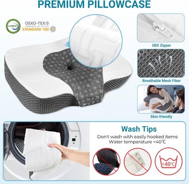 Ортопедична подушка Elviros з піни Memory Foam для сну, ергономічна подушка для шиї, проти хропіння, для бокового та черевного сну, біла