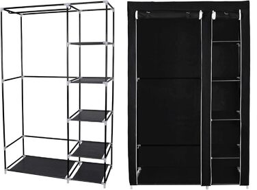 Тканинна шафа SONGMICS XL з вішалкою, складана, для одягу, 110x175x45 см, чорна, LSF007, органайзер для зберігання, кемпінг