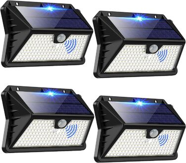 Сонячні LED світильники для вулиці з датчиком руху, 185 LED, 3 режими, водонепроникні, для стіни, саду, двору, гаража, вхідних дверей (холодне біле світло)