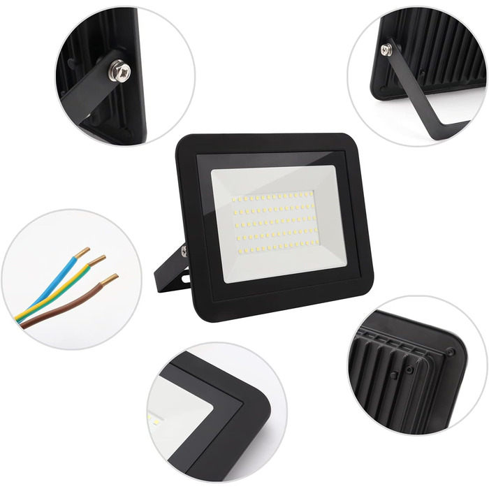LED прожектор da LIGHT 50 Вт для вулиці та приміщень, 6000K холодне біле світло, 4500 лм, IP65, надяскравий, для саду, гаража, спортивного майданчика, 230В (4 шт.)