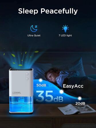 Електричний осушувач повітря EasyAcc 1200 мл – тихий портативний міні-девайс проти вологи з автоматикою та нічним світлом для офісу, спальні, ванної кімнати