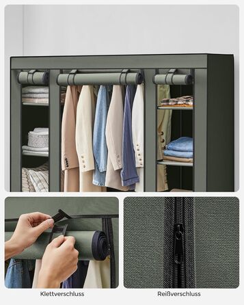 SONGMICS текстильна шафа для одягу з полицями і вішаком, салатовий, 150x45x175 см, для спальні та гардеробної
