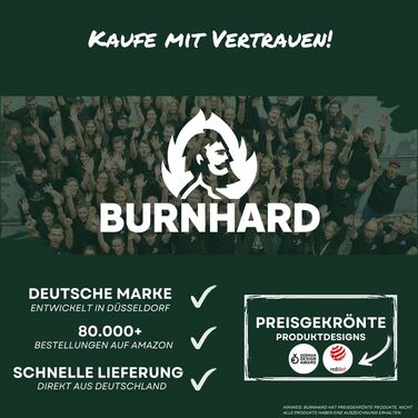 Набір гриль-інструментів BURNHARD, 4 предмети, 42 см, нержавіюча сталь та акація: щипці, лопатка, вилка, щітка з довгими ручками і петлями для підвішування