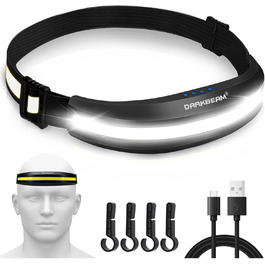 Налобний ліхтар DARKBEAM LED COB з червоним світлом, USB-акумулятор, надяскравий, для шолома, кемпінгу, риболовлі, ремонту, комплект 2 шт. (червоне та біле світло, кліпса)