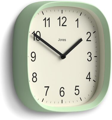 Квадратний ретро настінний годинник JONES CLOCKS Sprite, м'ятний, акрил, 25x25 см