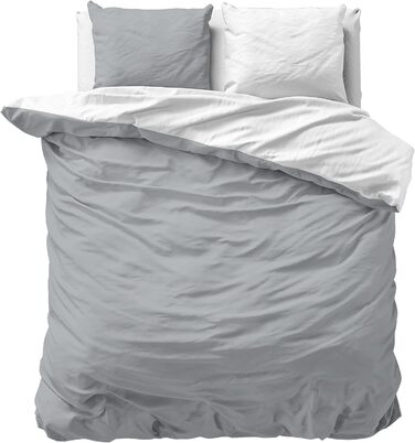 Комплект постільної білизни Sleeptime 100% бавовна 240x220 см, біло-сірий, м'який та не потребує прасування, з кнопками, двосторонній, 2 наволочки 60x70 см