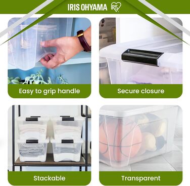 Пластикова коробка для зберігання Iris Ohyama TB-45 з кришкою, 45 л, прозора, набір 6 шт., із ручками та засувками, для одягу, дому, гаража, офісу, міцна, стійка до навантажень, штабельована