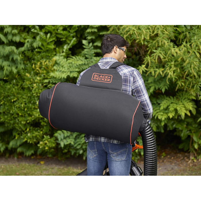 Електричний садовий пилосос-видувка Black+Decker BEBLV301, 3-в-1, 3000 Вт, з подрібнювачем і рюкзаком-мішком 72 л, регульована потужність, висока швидкість повітря