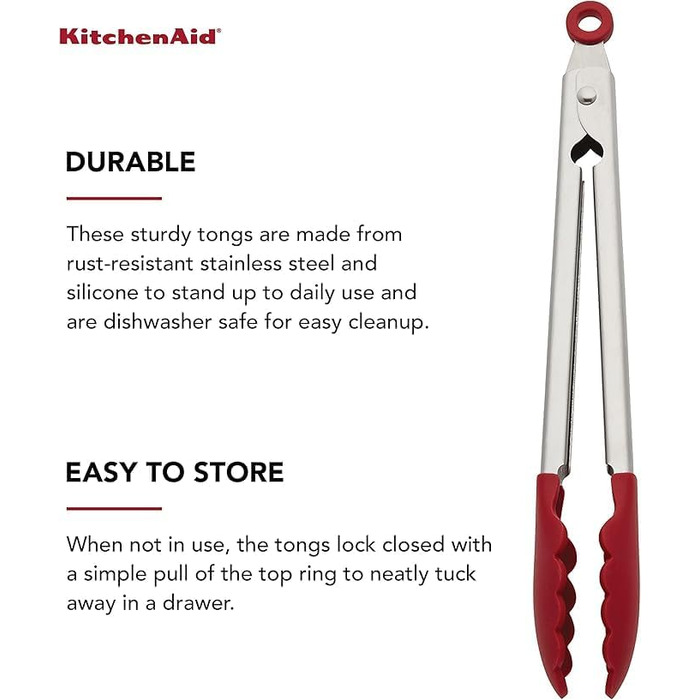 Кухонні щипці KitchenAid, силікон та нержавіюча сталь, 30,5 см, червоні
