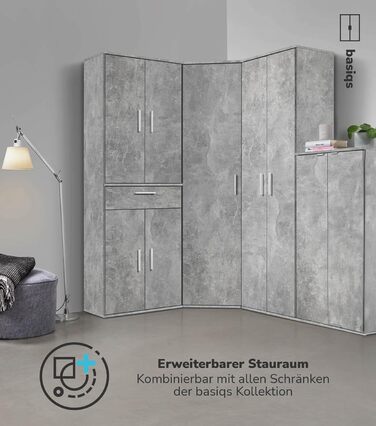 Багатофункціональна шафа 60 см з ящиками 'Der Praktische', біла, 60x90x34 см, для офісу, документів, взуття, бетонний декор