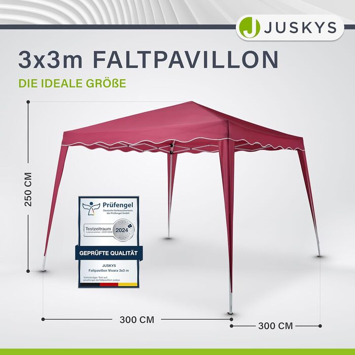 Складаний павільйон Juskys Vivara 3x3 м, водовідштовхувальний, UV50+, регульована висота, з сумкою, червоний – тент для саду та вечірок