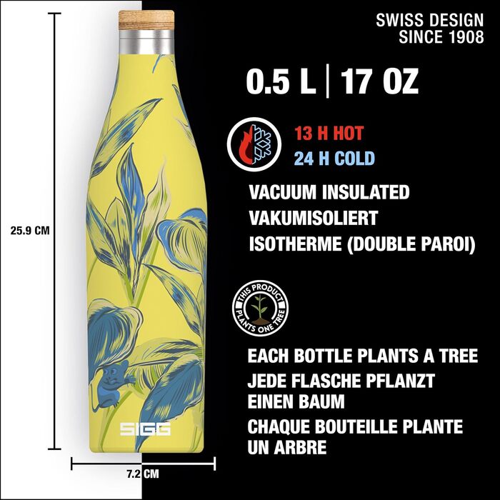 Термос пляшка SIGG Meridian 0.5 л Sumatra, подвійні стінки, нержавіюча сталь, бамбукова кришка, герметична, без BPA і пластику