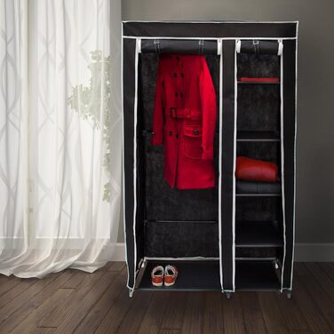 Тканинна шафа Relaxdays з рейкою для одягу та 5 полицями, 174x107x42,5 см, міцна складна шафа з чохлом, чорна