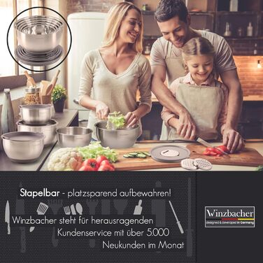 Набір мисок з нержавіючої сталі з кришками Edelstahl, 5 шт (1л, 1.5л, 2.5л, 3.5л, 4.5л), для салатів і змішування, рифлені, стійкі, штабельовані, для посудомийної машини, з теркою