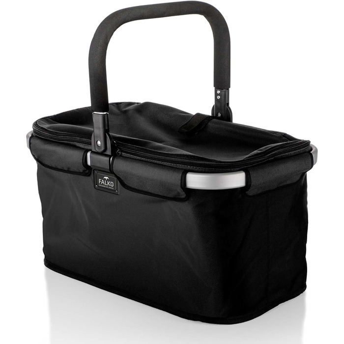 Кошик для покупок Genius Falko Premium, 22л, складаний, з кришкою, чорний з кольоровими крапками, алюмінієва ручка