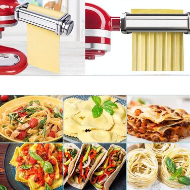 Насадка для макаронів Italdos 3-в-1 для KitchenAid: валик для лазаньї, різак для фетучині та спагеті, нержавіюча сталь, з щітками для чищення
