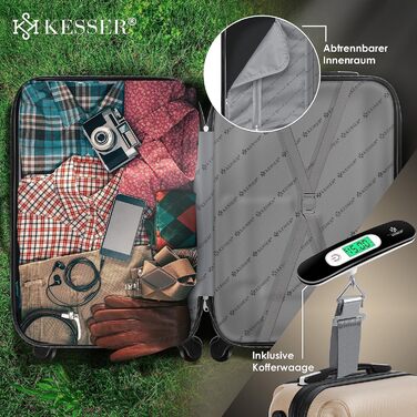 Валіза KESSER® 75 см 120 л, жорсткий ABS, з вагами та биркою, 4 колеса, телескопічна ручка, кодовий замок, шампань