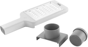 Терка кухонна ZWILLING Z-Cut, багатофункціональна, нержавіюча сталь, 4 змінні насадки, двостороннє натирання, з лотком, сіра