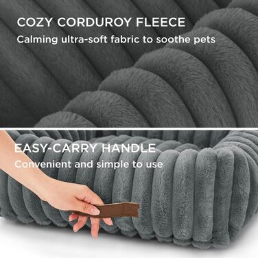 Лежак для собак середній Bedsure 76x61x20 см, фліс, сірий, з високим бортом, м'який, праний
