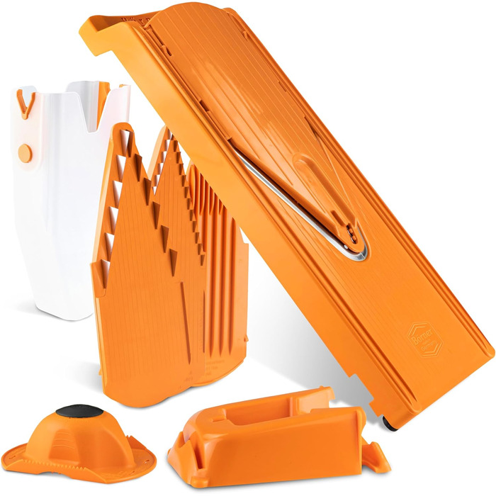 Овочерізка Börner V3 Profi Set — універсальна кухонна терка для нарізки скибочками, соломкою, кубиками, з регульованим V-подібним лезом з нержавіючої сталі, помаранчева