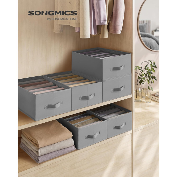 Набір органайзерів для шафи SONGMICS, 6 шт, складані коробки для зберігання одягу та штанів, 42x30x17 см, сірі