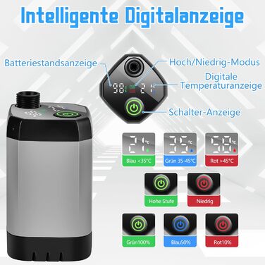 Портативний душ для кемпінгу IEEILULU 6000mAh з помпою, індикатором температури та складаним відром для подорожей, тварин, саду, авто та пляжу