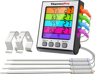 Термометр для гриля ThermoPro TP17H з 4 зондами, цифровий м'ясний термометр з підсвіткою, до 300°C