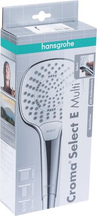 Душова лійка hansgrohe Croma Select E, економна, 9 л/хв, 3 режими, антикальційна, 110x110 мм, біла/хром