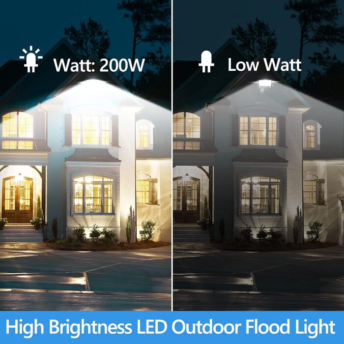 200Вт LED прожектор для вулиці, 20000Лм, 7000K холодне біле світло, IP67 водонепроникний, для подвір'я, гаража, саду
