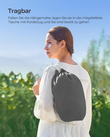 Двомісний гамак SONGMICS 210x150 см, до 300 кг, з чохлом, ременями та карабінами, для тераси, балкона, саду, кемпінгу, сірий