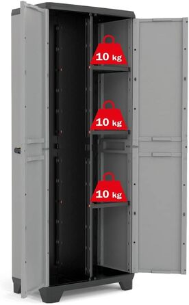 Пластикова шафа Keter Stilo висока 68x39x173 см, сіро-чорна з червоним, з 3 регульованими полицями, навантаження до 15 кг, для зберігання (Індустріальна)