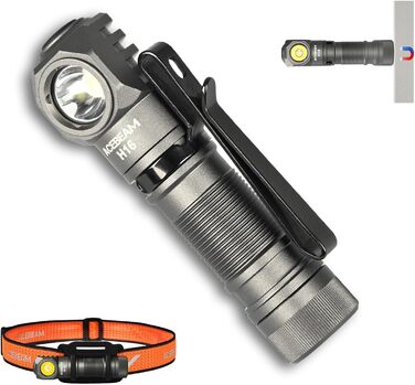 Ліхтар налобний ACEBEAM H16 650 Люмен, акумуляторний, LED, компактний, для EDC, AA, з високим CRI 90+, нейтральний білий 5000K, сірий, з комплектом налобного кріплення