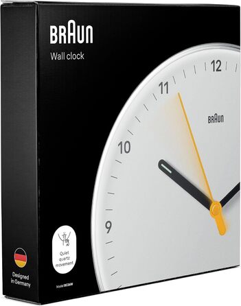 Настінний годинник Braun BC26W, класичний, білий, 23 см, аналоговий, безшумний кварцовий механізм, добре читається