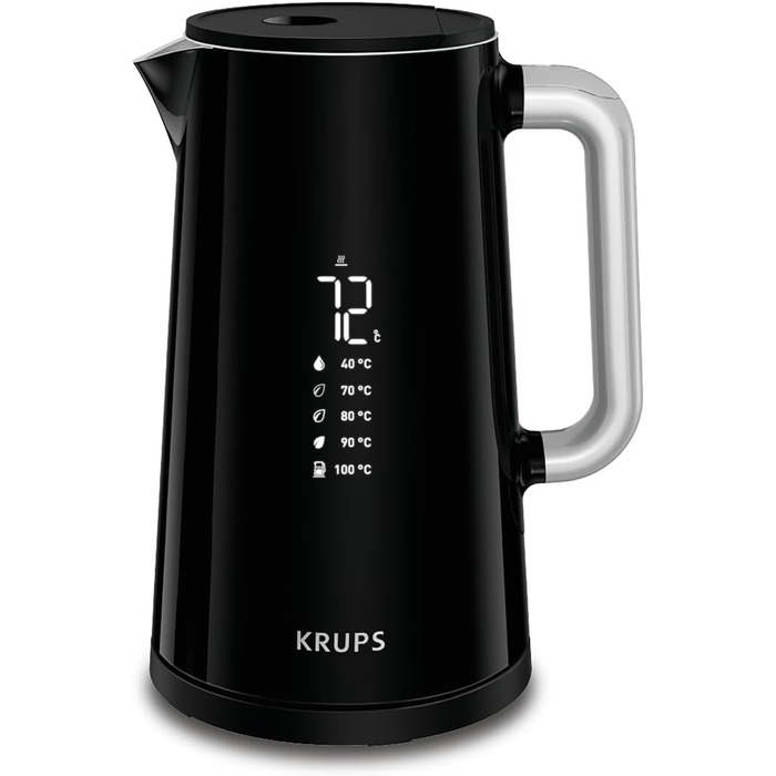 Електрочайник Krups Smart'n Light, 1,7 л, 5 температур, нержавіюча сталь, подвійна стінка, чорний