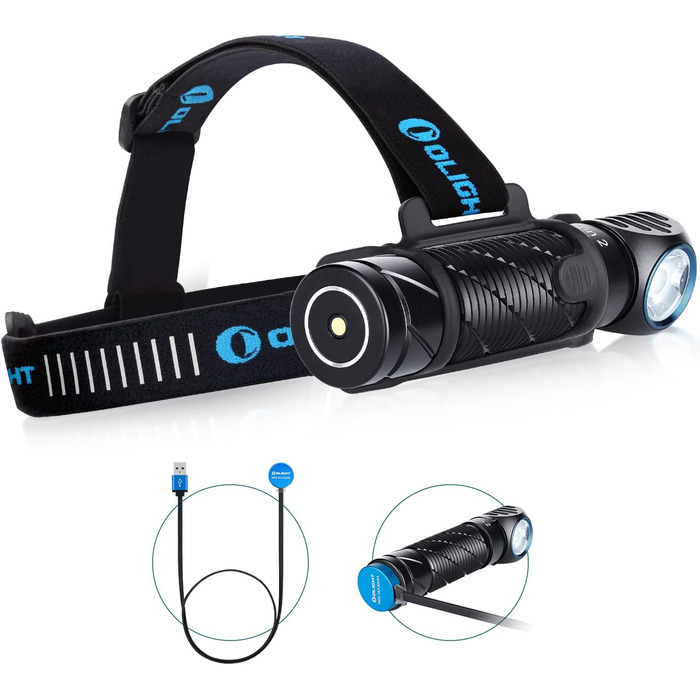 Налобний ліхтар OLIGHT Perun 2, 2500 люменів, 166 м, USB-зарядка, 5 режимів, таймер, акумулятор, для бігу, риболовлі, кемпінгу, чорний