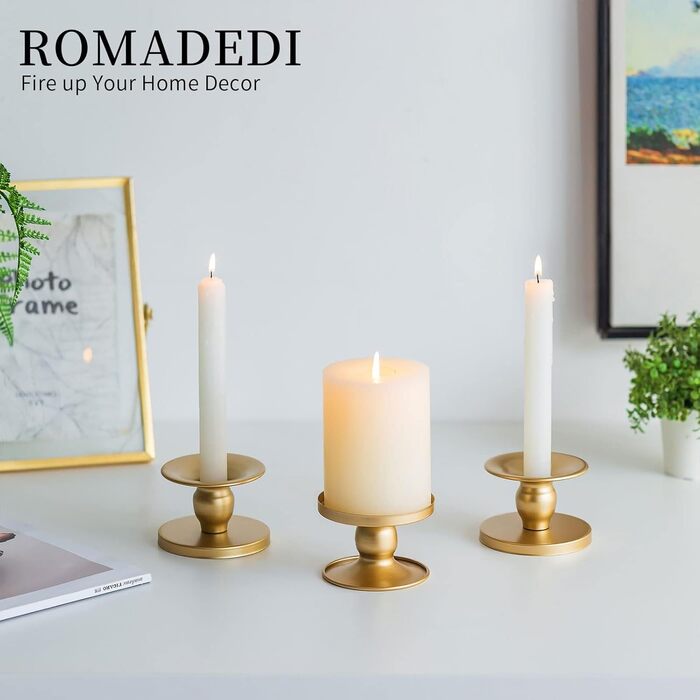 Набір золотих металевих свічників Romadedi для тонких і стовпчикових свічок, 12 шт — вінтажні тримачі для декору весілля, святкового столу, Різдва, вітальні, адвенту