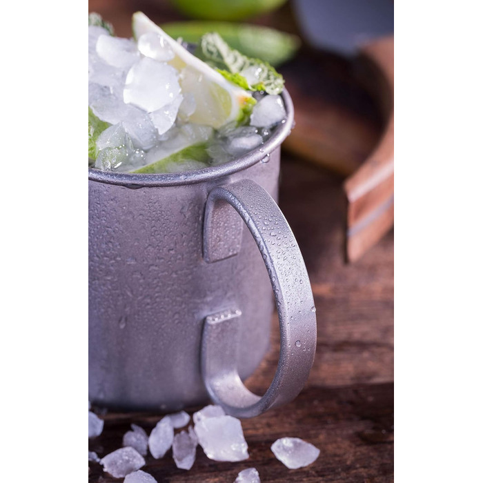 Набір для коктейлів Moscow Mule: 2 келихи по 500 мл, барна ложка 27 см, мірний стакан 5cl, чорна преса для лайма, харчова нержавіюча сталь, подарункова коробка, антикварний стиль, 4 предмети